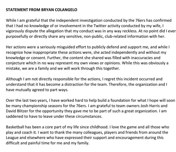 colangelo statement
